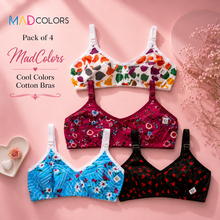 Load image into Gallery viewer, Pack of 4 MadColors Cotton Cool Design Bra's