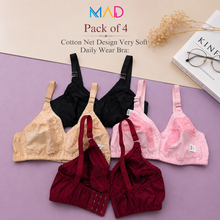 Load image into Gallery viewer, Pack of 4 MadColors Cotton Net Design Very Soft Daily Wear Bra