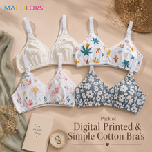 Load image into Gallery viewer, Pack of 4 MadColors Digital Printed & Simple Cotton Bra's