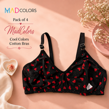 Load image into Gallery viewer, Pack of 4 MadColors  Cotton Cool Design Bra's
