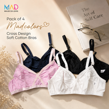 Load image into Gallery viewer, Pack of 4 MadColors Cross Design Very Soft Cotton Bras
