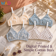 Load image into Gallery viewer, Pack of 4 MadColors Digital Printed &amp; Simple Cotton Bra's
