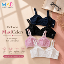 Load image into Gallery viewer, Pack of 4 MadColors Cross Design Very Soft Cotton Bras
