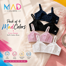 Load image into Gallery viewer, Pack of 4 MadColors Cross Design Very Soft Cotton Bras
