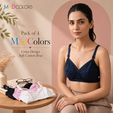 Load image into Gallery viewer, Pack of 4 MadColors Cross Design Very Soft Cotton Bras
