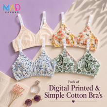 Load image into Gallery viewer, Pack of 4 MadColors Digital Printed &amp; Simple Cotton Bra's
