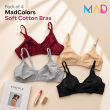Load image into Gallery viewer, Pack of 4 Essential MadColors Cotton Bras
