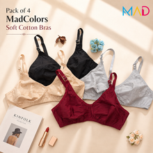 Load image into Gallery viewer, Pack of 4 Essential MadColors Cotton Bras
